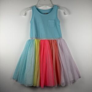 Girl's Cat & Jack Dress Blue Rainbow Tulle Size XS 4/5